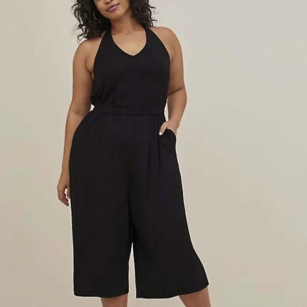 Torrid Black Super Soft Knit Halter Culotte Jumpsuit Plus Size 1 (14-16) 1X New
